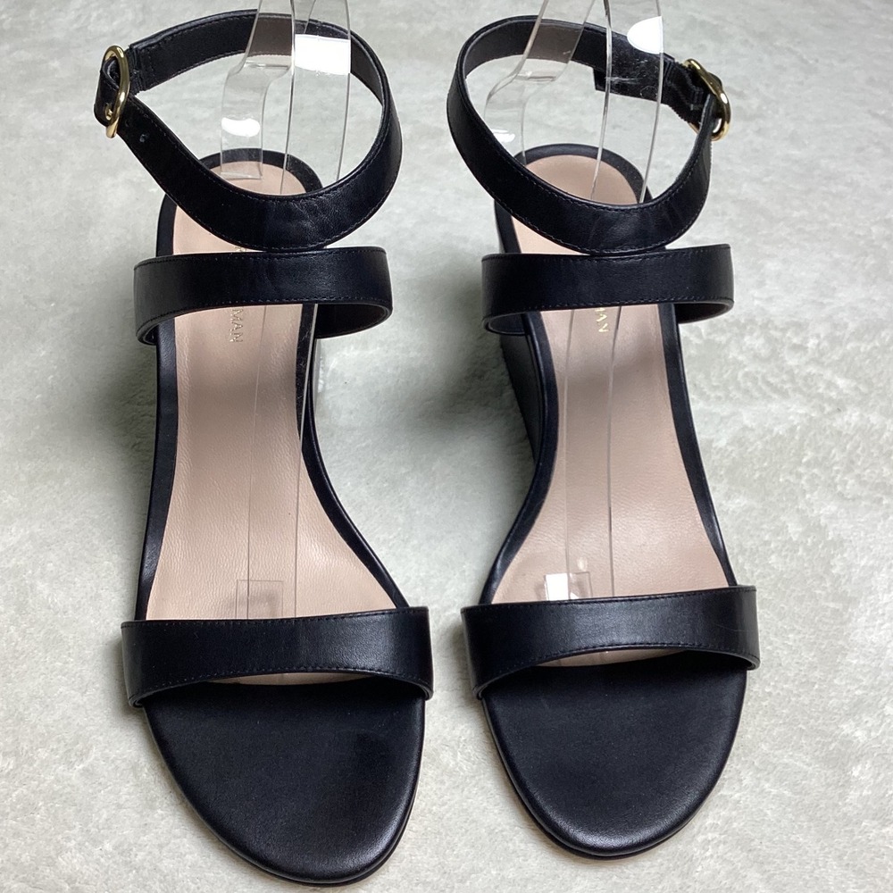 Stuart Weitzman Black Leather Wedge Sandals Ankle Strap SD753120 Women's US 9B - Picture 2 of 8